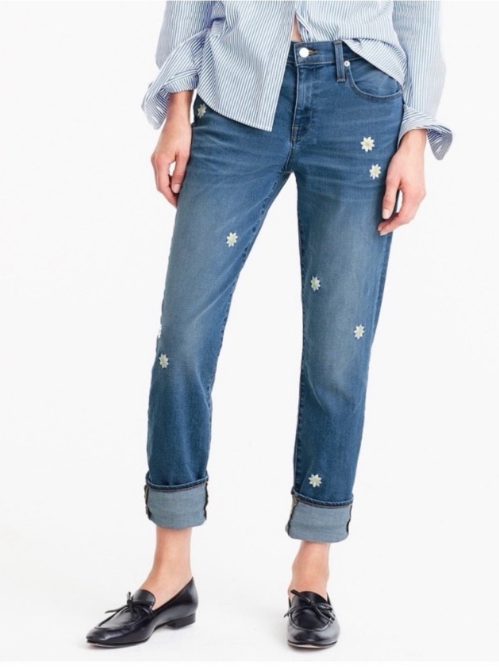 J. Crew Daisy Embroidered Boyfriend Jeans